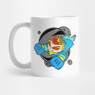 Cartoon boy flying the galaxy Mug